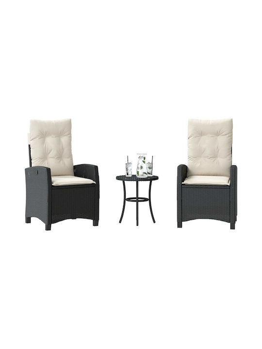 Bistro Living Room Set for Small Outdoor Spaces 3 Pieces Black with Pillows