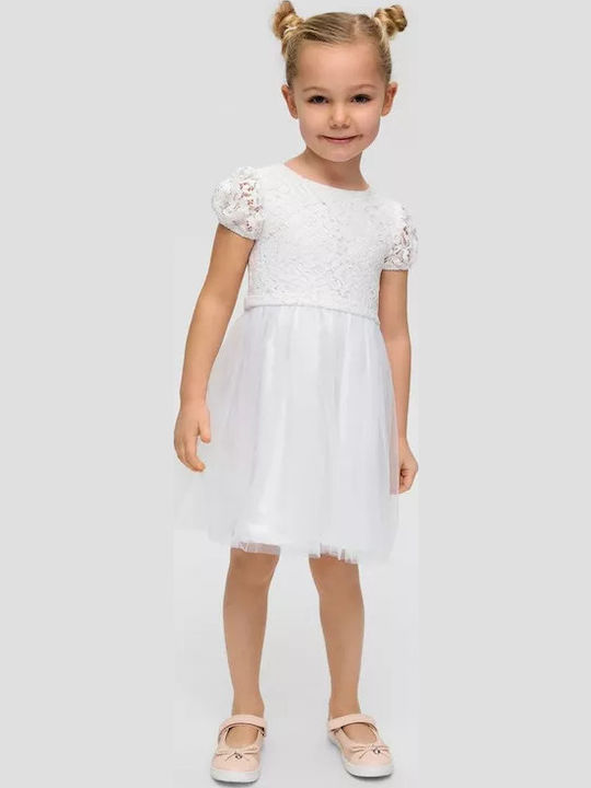 Girls Dress Short Sleeve Tulle White