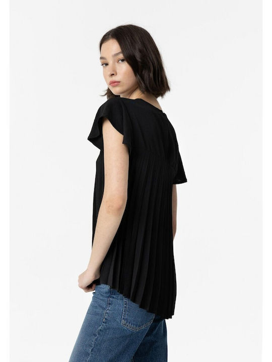 Tiffosi Women's Summer Blouse Short Sleeve Black