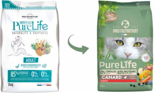 Flatazor Pure Life Dry Food Grain-Free & Gluten-Free for Adult Cats with Duck 2kg