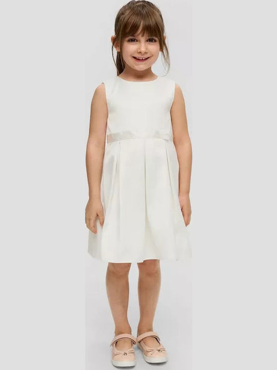 Girls Dress Sleeveless Satin for Flower Girl Off White