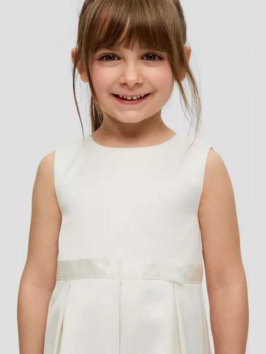 Girls Dress Sleeveless Satin for Flower Girl Off White
