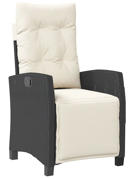 Outdoor Chair Rattan Black with Cushion 1pcs 57x66x93cm.