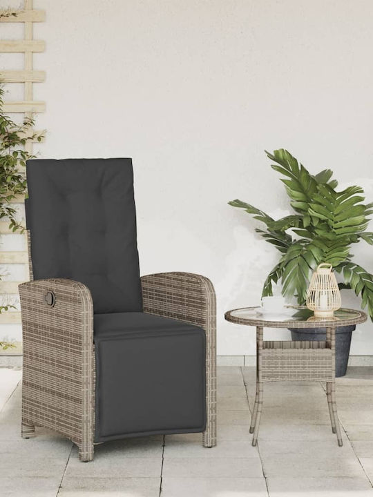 Καρέκλα Εξωτερικού Χώρου Rattan Γκρί με Μαξιλάρι 57x61x93εκ.