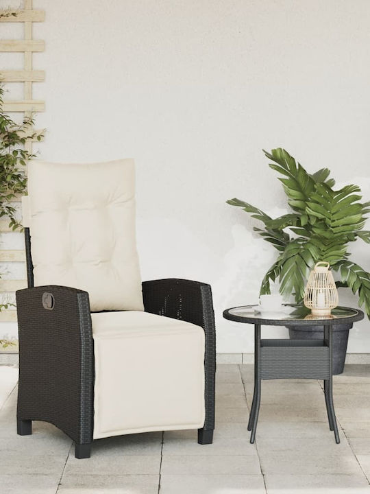 Outdoor Chair Rattan Black with Cushion 1pcs 57x66x93cm.