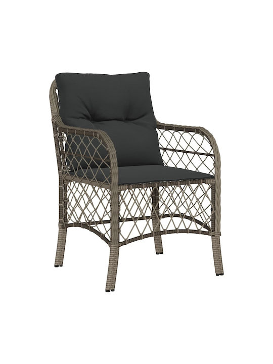 Scaun de exterior Rattan Gri cu pernă 2buc 48x51x86cm