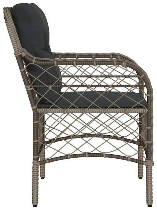 Scaun de exterior Rattan Gri cu pernă 2buc 48x51x86cm