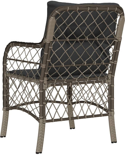 Καρέκλα Εξωτερικού Χώρου Rattan Γκρί με Μαξιλάρι 2τμχ 48x51x86εκ.