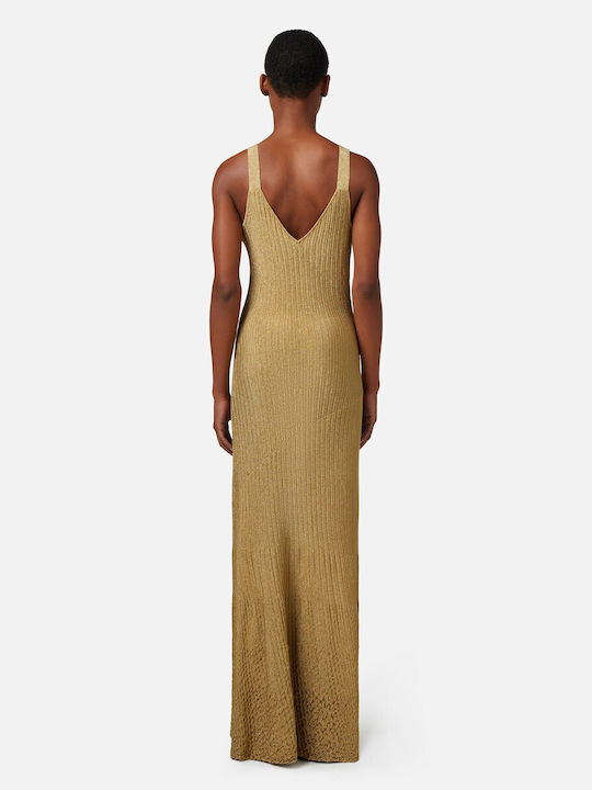 Elisabetta Franchi Maxi Dress with Ruffle Gold