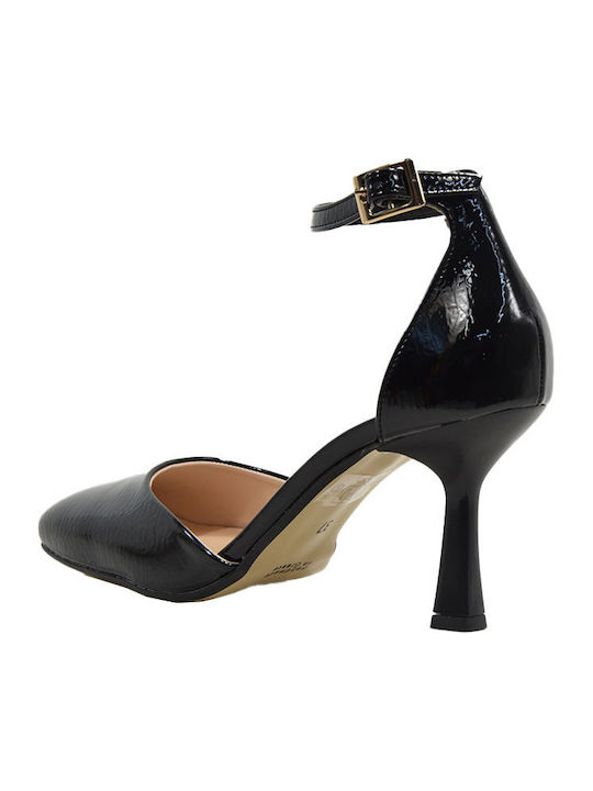 Patent Leather Black Heels with Strap