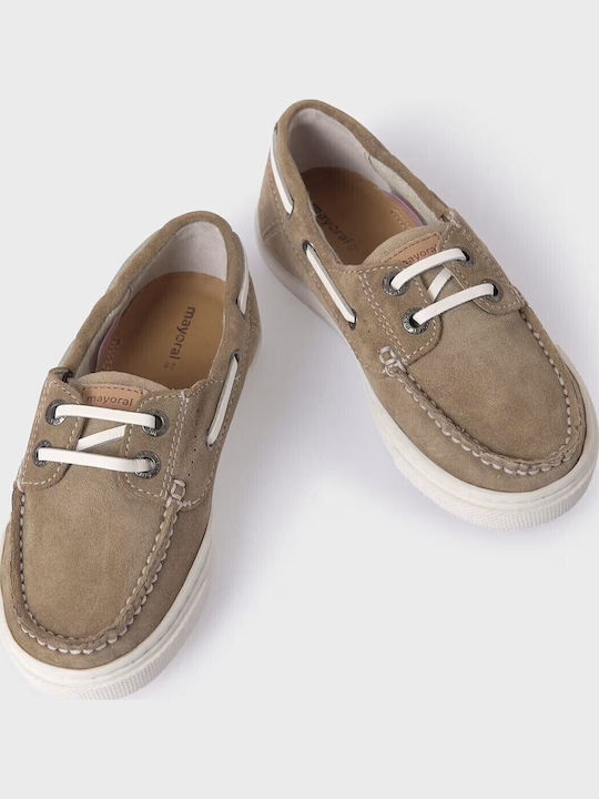 Boys Leather Moccasins with Laces Beige