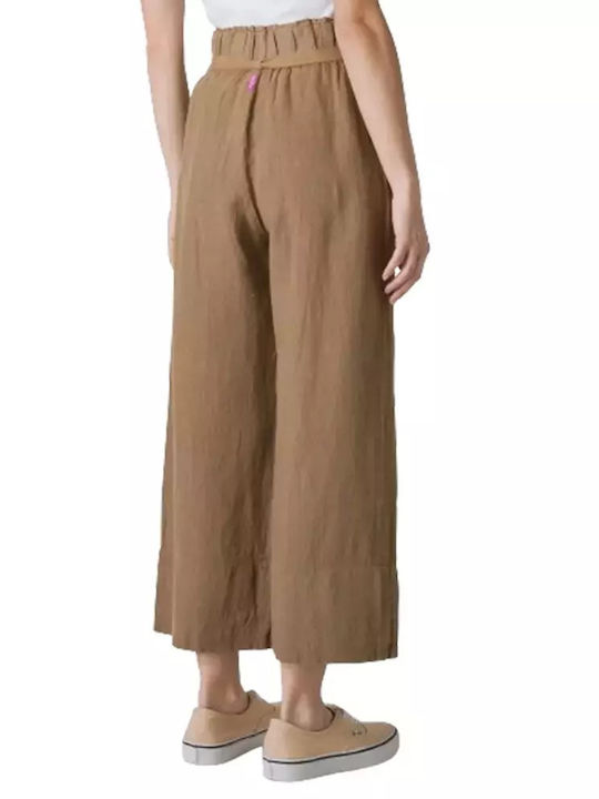 Deha Women's High Waist Linen Capri Trousers Brown