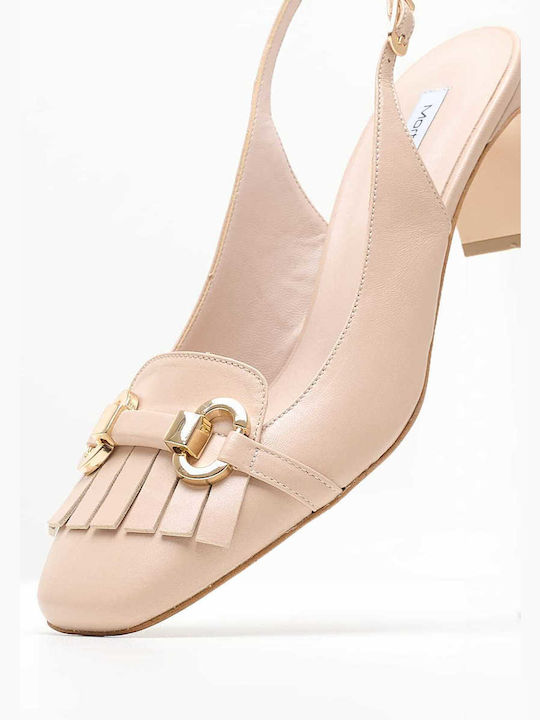 Mortoglou Leather Beige Heels