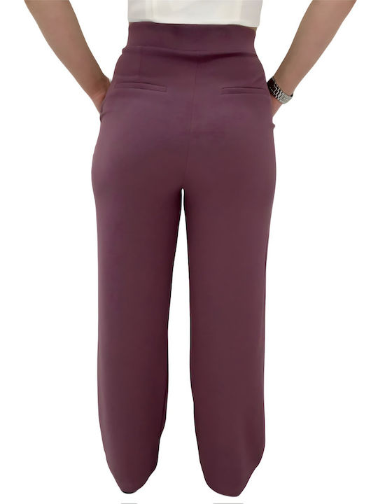 Collection Women's High-waisted Fabric Trousers in Regular Fit Purple