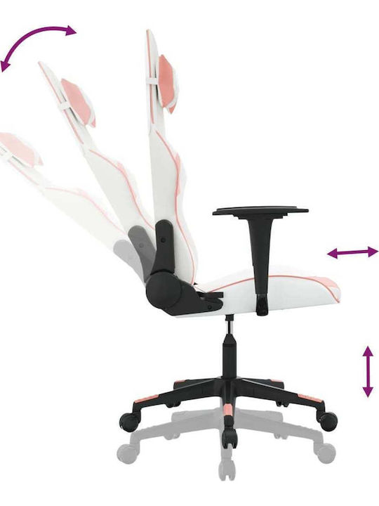 vidaXL 3143696 Scaun Gaming Din piele ecologică cu Brațe Reglabile White / Pink