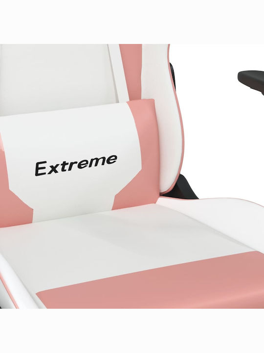 vidaXL 3143696 Scaun Gaming Din piele ecologică cu Brațe Reglabile White / Pink