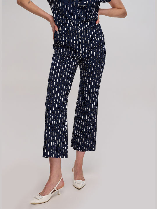 Emme Marella Women's Cotton Trousers Flare Navy Blue