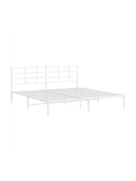 King Size Metal Bed White with Slats for Mattress 193x203cm