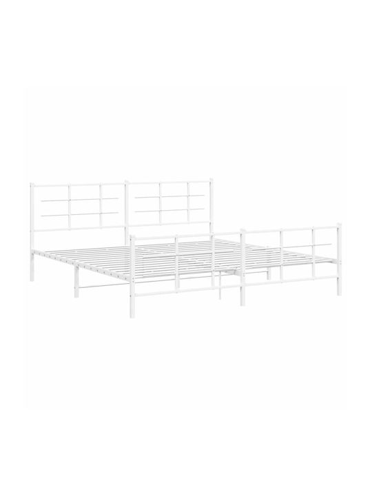 King Size Metal Bed White with Slats for Mattress 193x203cm