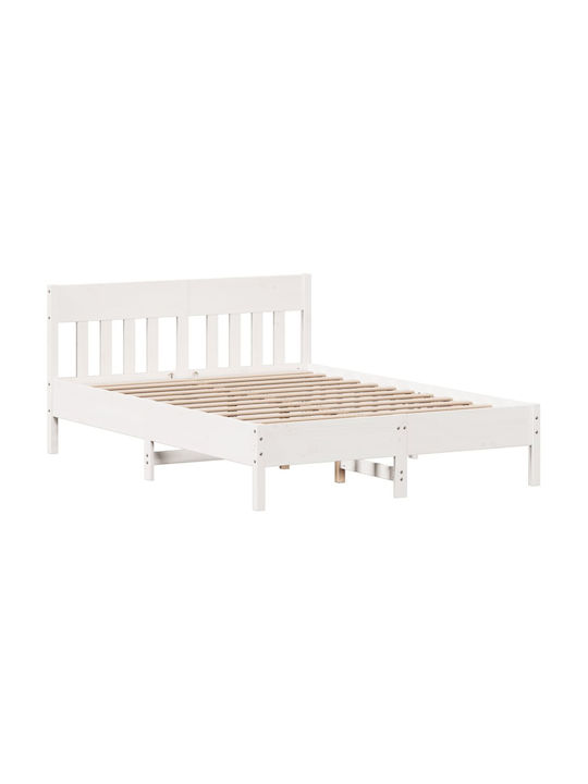 Κρεβάτι Διπλό από Μασίφ Ξύλο Λευκό με Τάβλες για Στρώμα 150x200cm