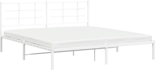 Pat King Size Metalic Alb Cu Plăci Pentru Saltea 183x213cm