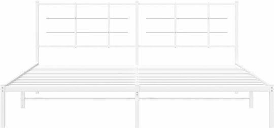 King Size Metal Bed White with Slats for Mattress 193x203cm