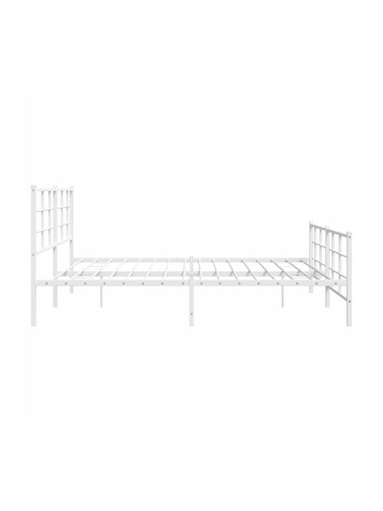 King Size Metal Bed White with Slats for Mattress 193x203cm