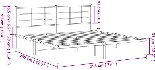 King Size Metal Bed White with Slats for Mattress 193x203cm