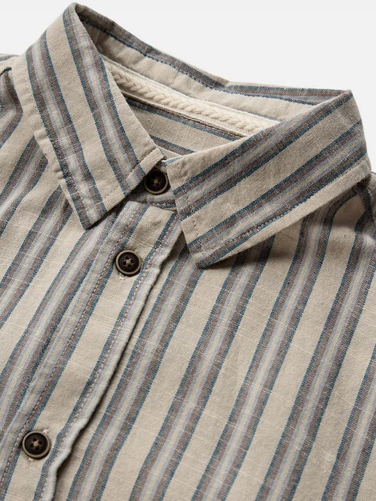 Long-sleeved Cotton Shirt Striped Beige