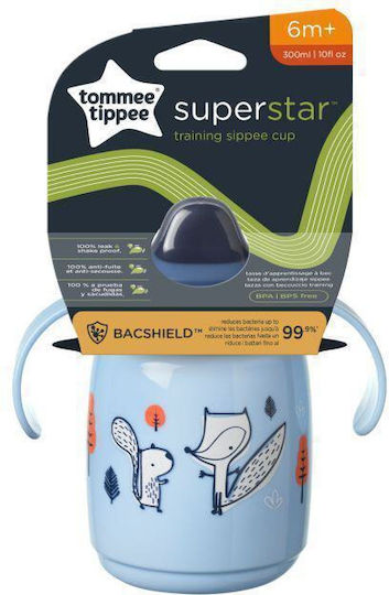 Tommee Tippee Superstar Εκπαιδευτικό Μπιμπερό Πλαστικό με Λαβές Μπλε για 6m+ 300ml
