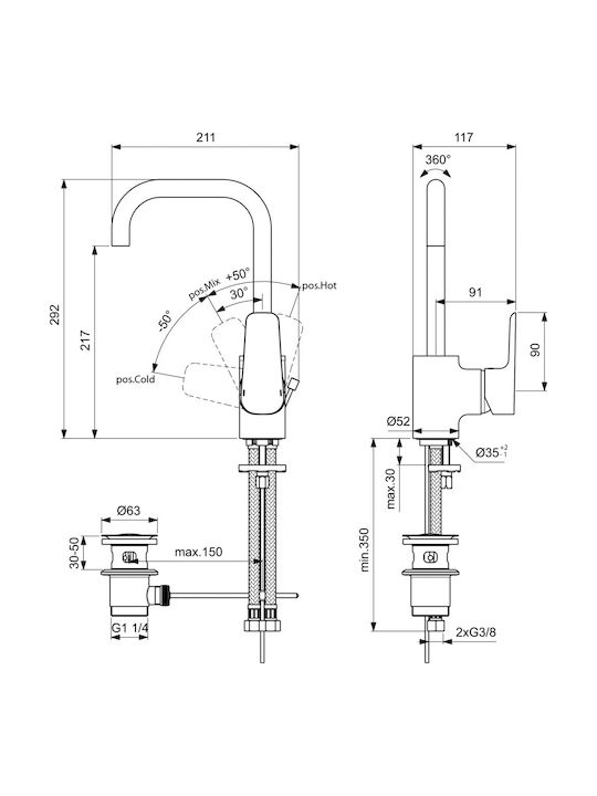 Ideal Standard Ceraplan Iii Смесител За Кухня Настолен Сребрист