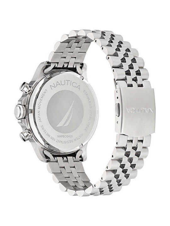 Nautica Men's Watch 45mm Chronograph Battery with Silver / Silver Metal Bracelet