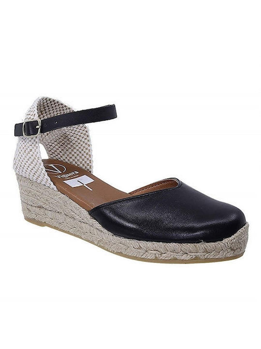 Viguera Women's Leather Platform Espadrilles Black