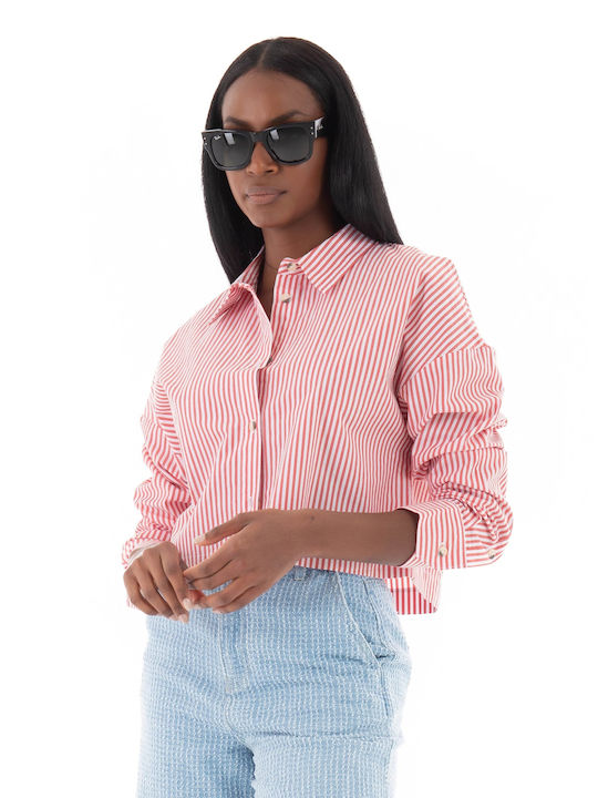 Only Women's Striped Long Sleeve Shirt Red