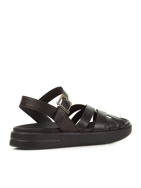 D Xand Leather Women's Flat Sandals with Strap in Black Color