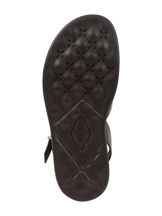 D Xand Leather Women's Flat Sandals with Strap in Black Color