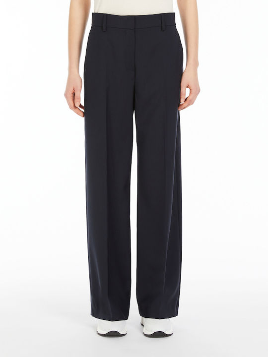 Max Mara Women's Fabric Trousers in Palazzo Fit Navy Blue