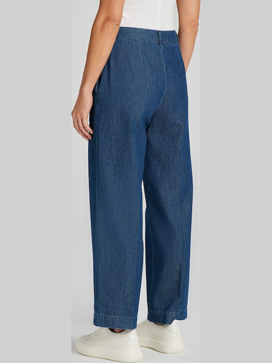 Women's High-waisted Fabric Capri Trousers Blue