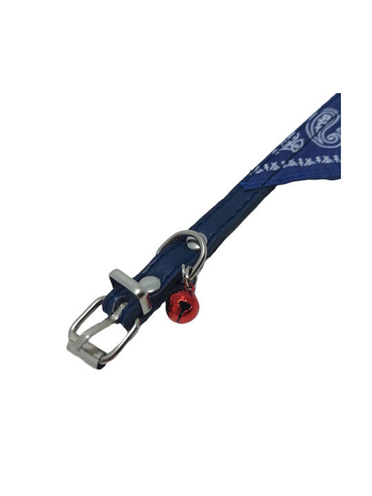 Dog-Cat Collar 30cm with bandana and bell in Blue Color