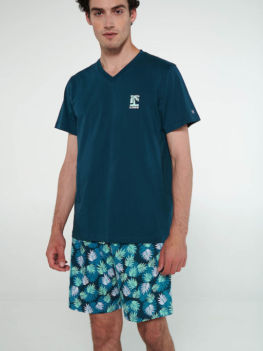 Vamp Men's Summer Cotton Pajamas Set Blue