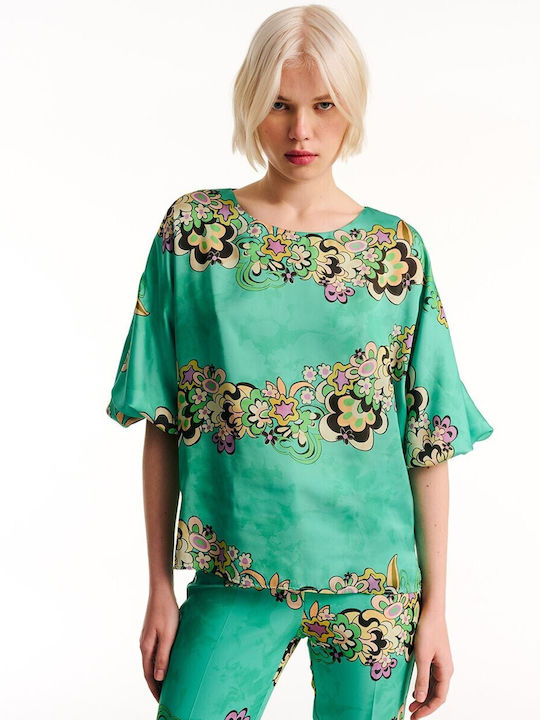 Forel Women's Summer Blouse with 3/4 Sleeve Floral Green