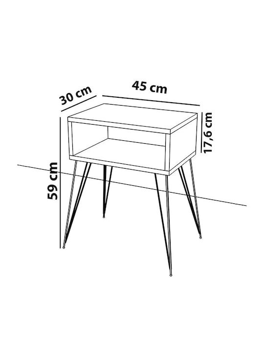 Κομοδίνο Naida Ξύλινο Μαύρο 45x30x59cm 120-000402
