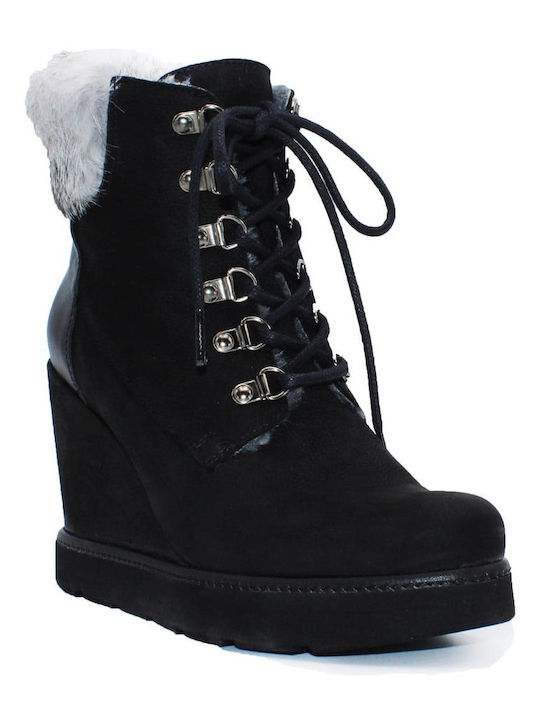 Kanna Suede Women's Ankle Boots Platform & Fur Black