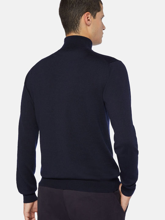 Boggi Herren Kurzarm-Pullover Rollkragen Blau