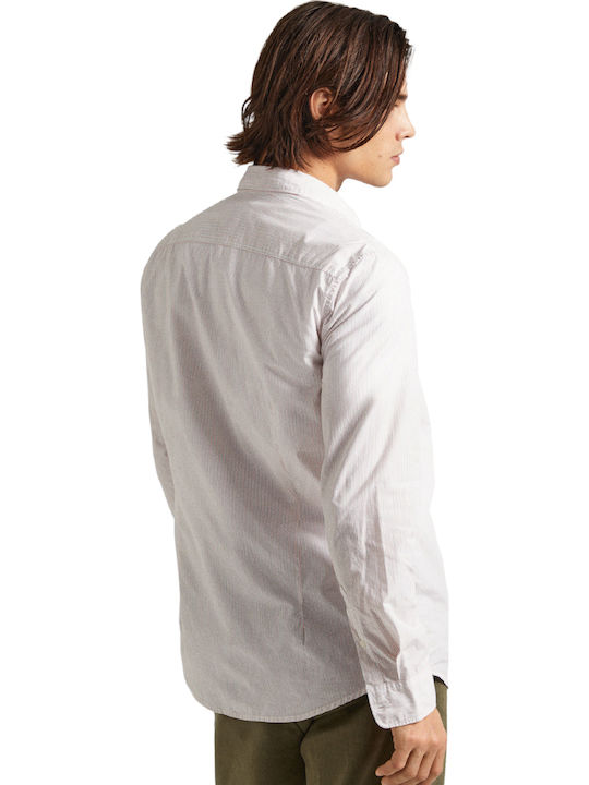 Long Sleeve Cotton Shirt in Narrow Fit White