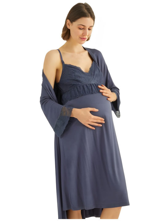 Angel's Secret Nightdress with Maternity Robe & Nursing in Blue color 18428
