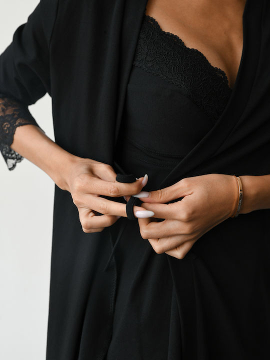 EasyMum Nightdress with Maternity Robe & Nursing Black