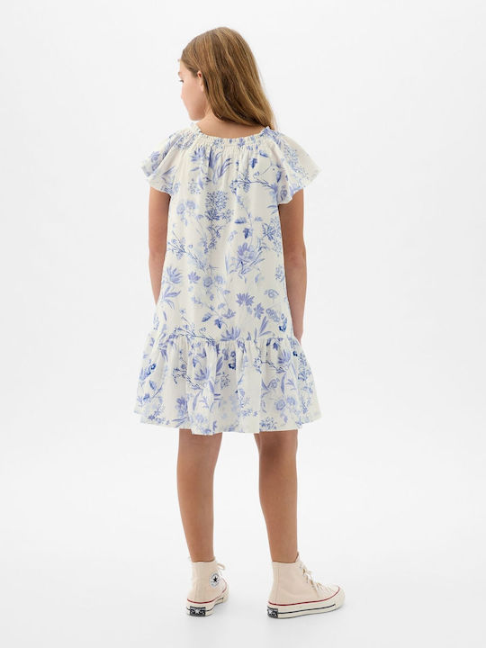 GAP Tiered Kids Dress Floral Short Sleeve White Blue Floral