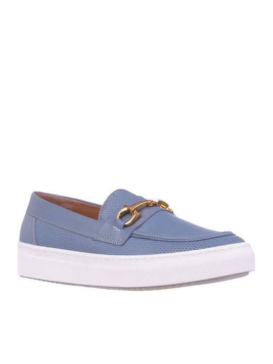 Leather Women's Loafers in Blue Color