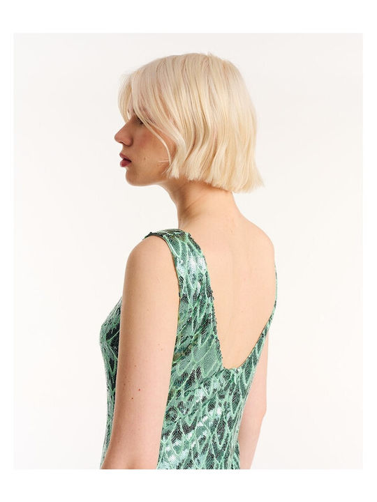 Forel Midi Φόρεμα Αμάνικο με Σκίσιμο Πράσινο